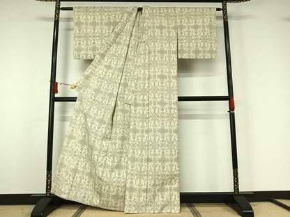 平和屋着物▽本塩沢　単衣　草花文　正絹　逸品　AABJ6157jh