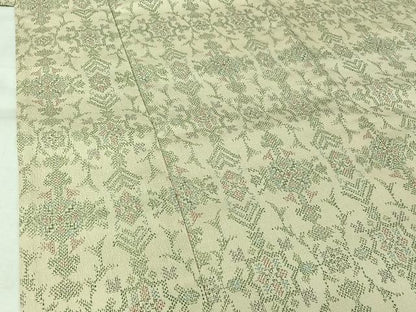平和屋着物▽本塩沢　単衣　草花文　正絹　逸品　AABJ6157jh