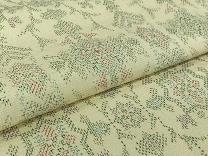 平和屋着物▽本塩沢　単衣　草花文　正絹　逸品　AABJ6157jh