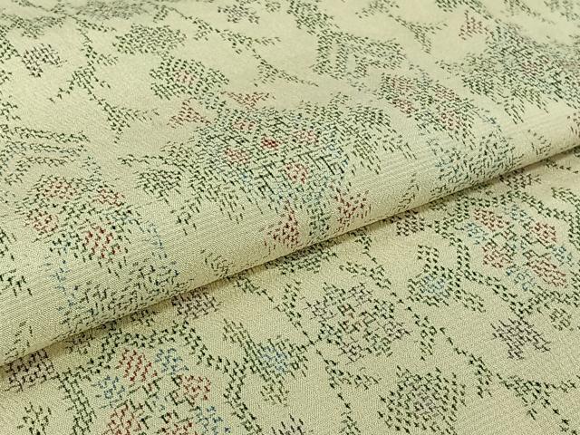 平和屋着物▽本塩沢　単衣　草花文　正絹　逸品　AABJ6157jh