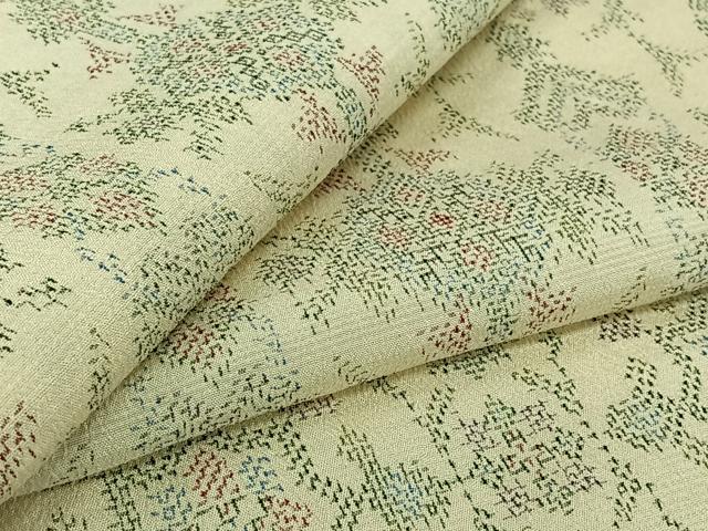 平和屋着物▽本塩沢　単衣　草花文　正絹　逸品　AABJ6157jh