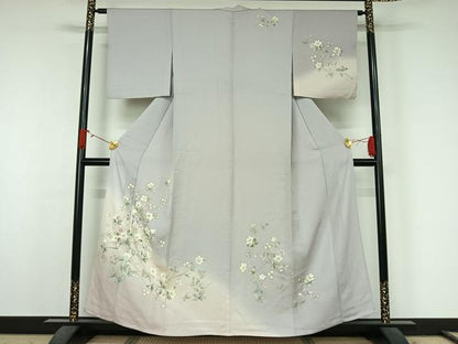 平和屋着物▽訪問着　単衣　草花文　金彩　正絹　逸品　AABJ6158jh