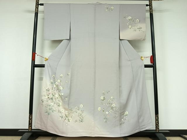 平和屋着物▽訪問着　単衣　草花文　金彩　正絹　逸品　AABJ6158jh