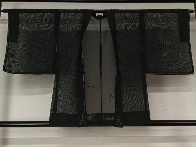平和屋着物▽羽織　スリーシーズン　春夏秋　塵除け　草花文　黒地　未使用　AABJ6160jh