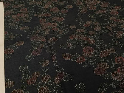 平和屋着物▽上質な紬　単衣　草花文　正絹　逸品　AABJ6161jh