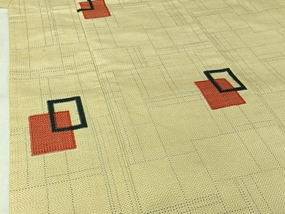 平和屋着物▽上質な紬　単衣　幾何学文様　正絹　逸品　AABJ6162jh