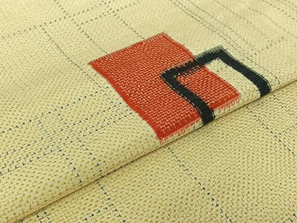 平和屋着物▽上質な紬　単衣　幾何学文様　正絹　逸品　AABJ6162jh