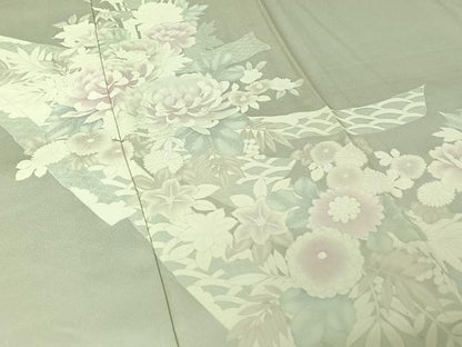 平和屋着物▽訪問着　単衣　熨斗花文　正絹　逸品　AABJ6163jh