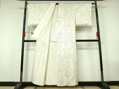 平和屋着物▽上質な小紋　単衣　手描き　草葉文　正絹　逸品　AABJ6166jh