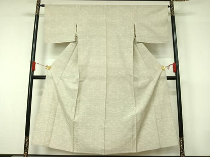 平和屋着物▽上質な紬　単衣　風景花文　正絹　逸品　AABJ6169jh