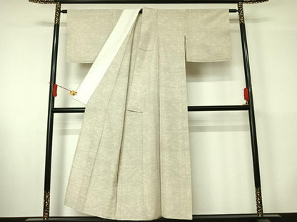 平和屋着物▽上質な紬　単衣　風景花文　正絹　逸品　AABJ6169jh