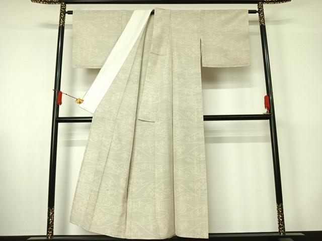 平和屋着物▽上質な紬　単衣　風景花文　正絹　逸品　AABJ6169jh