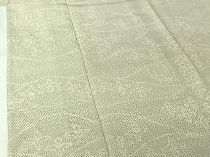 平和屋着物▽上質な紬　単衣　風景花文　正絹　逸品　AABJ6169jh