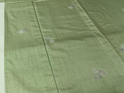 平和屋着物▽上質な小紋　単衣　紬地　唐草文　正絹　逸品　AABJ6172jh