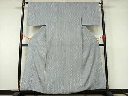 平和屋着物▽上質な小紋　単衣　幾何学花文　正絹　逸品　AABJ6174jh