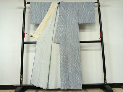平和屋着物▽上質な小紋　単衣　幾何学花文　正絹　逸品　AABJ6174jh