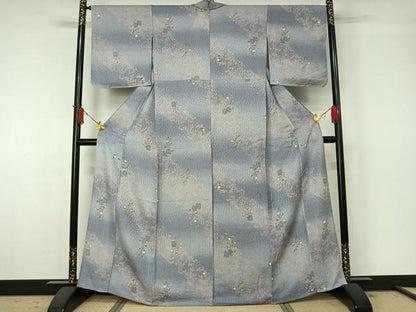平和屋着物▽上質な小紋　単衣　ふくれ織　花籬文　正絹　逸品　未使用　AABJ6175jh
