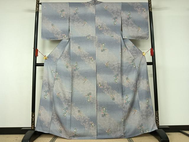 平和屋着物▽上質な小紋　単衣　ふくれ織　花籬文　正絹　逸品　未使用　AABJ6175jh