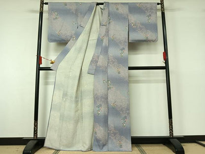 平和屋着物▽上質な小紋　単衣　ふくれ織　花籬文　正絹　逸品　未使用　AABJ6175jh