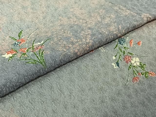 平和屋着物▽上質な小紋　単衣　ふくれ織　花籬文　正絹　逸品　未使用　AABJ6175jh