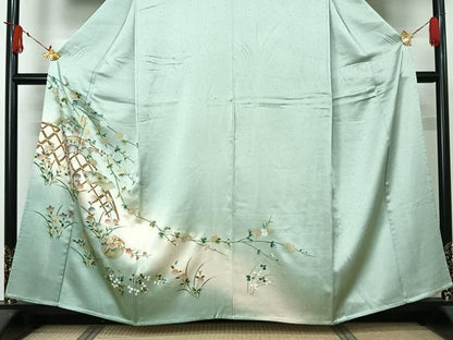 平和屋着物▽訪問着　単衣　地紙花文　暈し染め　金彩　正絹　逸品　AABJ6176jh