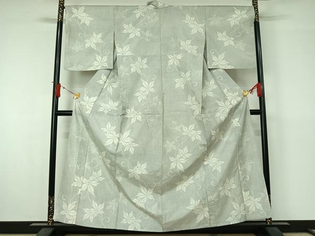 平和屋着物▽上質な紬　単衣　唐草文　正絹　逸品　AABJ6177jh