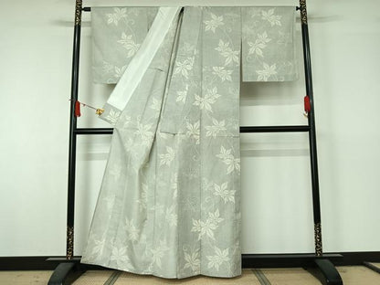 平和屋着物▽上質な紬　単衣　唐草文　正絹　逸品　AABJ6177jh