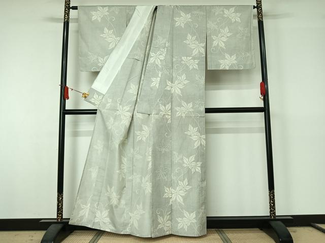 平和屋着物▽上質な紬　単衣　唐草文　正絹　逸品　AABJ6177jh