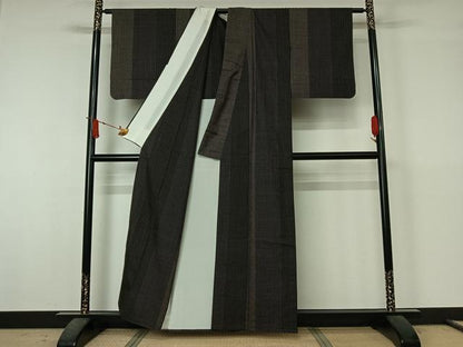 平和屋着物▽本場大島紬　単衣　7マルキ　間道　正絹　逸品　AABJ6178jh