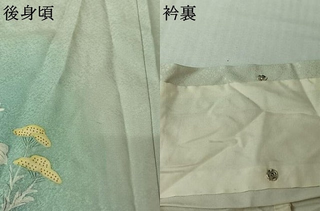 平和屋着物▽訪問着　単衣　手描き　草花文　暈し染め　正絹　逸品　AABJ6179jh