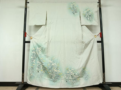 平和屋着物▽訪問着　単衣　手描き　草花文　暈し染め　正絹　逸品　AABJ6179jh