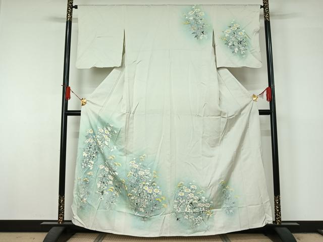 平和屋着物▽訪問着　単衣　手描き　草花文　暈し染め　正絹　逸品　AABJ6179jh