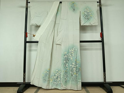 平和屋着物▽訪問着　単衣　手描き　草花文　暈し染め　正絹　逸品　AABJ6179jh