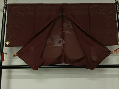 平和屋着物▽羽織　スリーシーズン　春夏秋　塵除け　雲取り花文　葡萄色　金久織物　仮絵羽　正絹　逸品　未使用　AABJ6180jh
