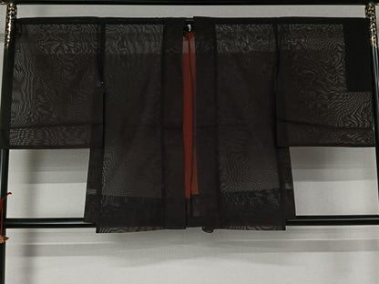 平和屋着物▽羽織　スリーシーズン　春夏秋　塵除け　流水花文　黒地　仮絵羽　正絹　逸品　未使用　AABJ6181jh