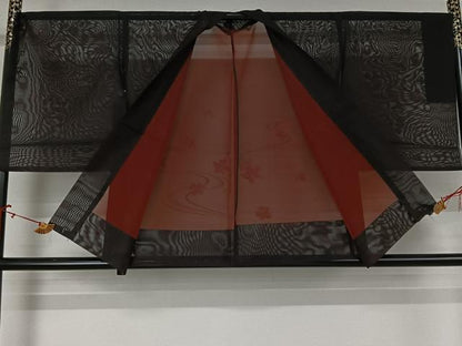 平和屋着物▽羽織　スリーシーズン　春夏秋　塵除け　流水花文　黒地　仮絵羽　正絹　逸品　未使用　AABJ6181jh