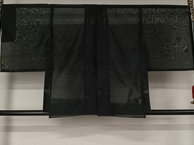 平和屋着物▽羽織　スリーシーズン　春夏秋　塵除け　流水笹の葉文　黒地　仮絵羽　正絹　逸品　未使用　AABJ6183jh