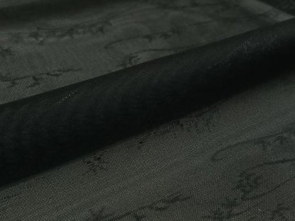 平和屋着物▽羽織　スリーシーズン　春夏秋　塵除け　草花文　黒地　仮絵羽　正絹　逸品　未使用　AABJ6184jh