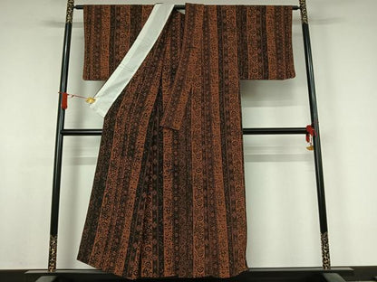 平和屋着物▽上質な小紋　単衣　更紗花間道　鬼しぼ縮緬　正絹　逸品　未使用　AABJ6185jh