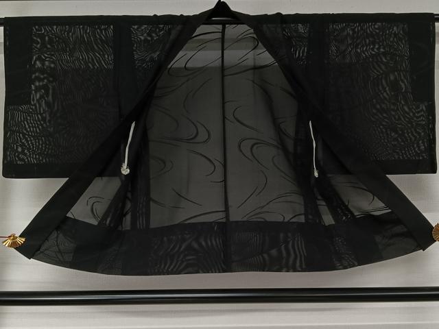 平和屋着物▽羽織　スリーシーズン　春夏秋　塵除け　流水文　黒地　正絹　逸品　AABJ6187jh