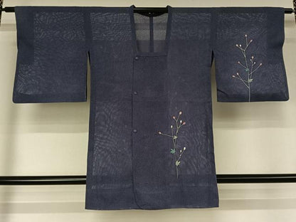 平和屋着物▽道行コート　スリーシーズン　春夏秋　塵除け　枝葉文　正絹　逸品　AABJ6195jh