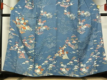 平和屋着物▽訪問着　単衣　友禅　風景花文　正絹　逸品　AABJ6197jh