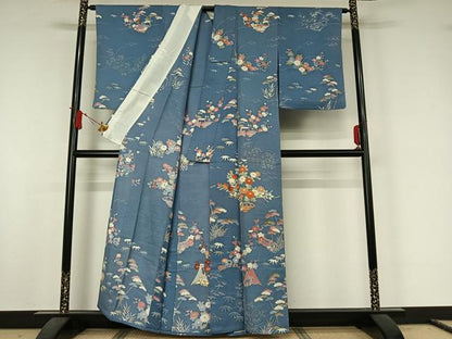 平和屋着物▽訪問着　単衣　友禅　風景花文　正絹　逸品　AABJ6197jh