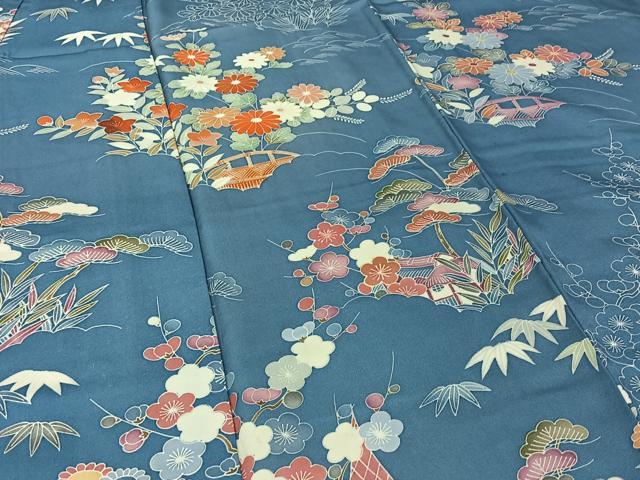 平和屋着物▽訪問着　単衣　友禅　風景花文　正絹　逸品　AABJ6197jh