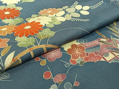 平和屋着物▽訪問着　単衣　友禅　風景花文　正絹　逸品　AABJ6197jh