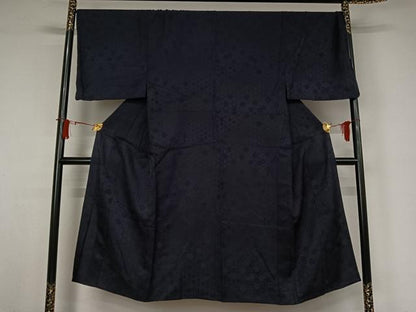 平和屋着物▽男性　色無地　単衣　吉祥花地紋　濃鼠色　さが美扱い　キングサイズ　正絹　逸品　AABJ6198jh