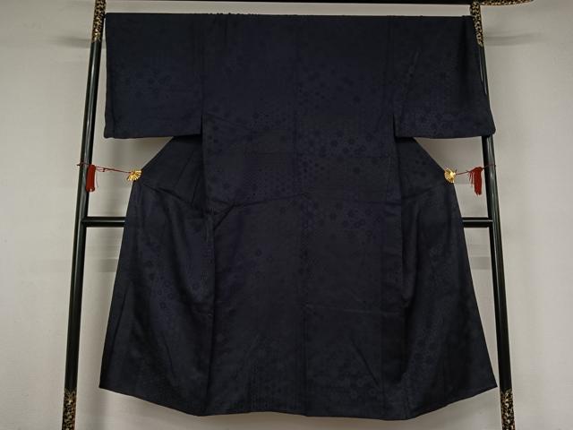 平和屋着物▽男性　色無地　単衣　吉祥花地紋　濃鼠色　さが美扱い　キングサイズ　正絹　逸品　AABJ6198jh