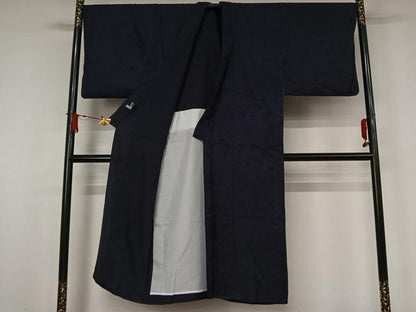 平和屋着物▽男性　色無地　単衣　吉祥花地紋　濃鼠色　さが美扱い　キングサイズ　正絹　逸品　AABJ6198jh