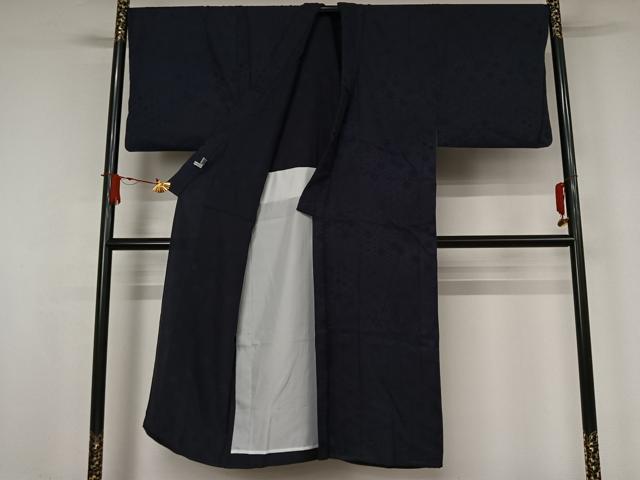 平和屋着物▽男性　色無地　単衣　吉祥花地紋　濃鼠色　さが美扱い　キングサイズ　正絹　逸品　AABJ6198jh