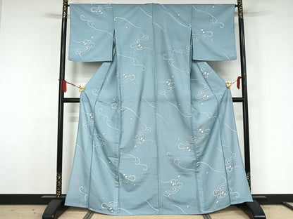平和屋着物▽小紋　単衣　流水千鳥文　洗える着物　AABJ6200jh